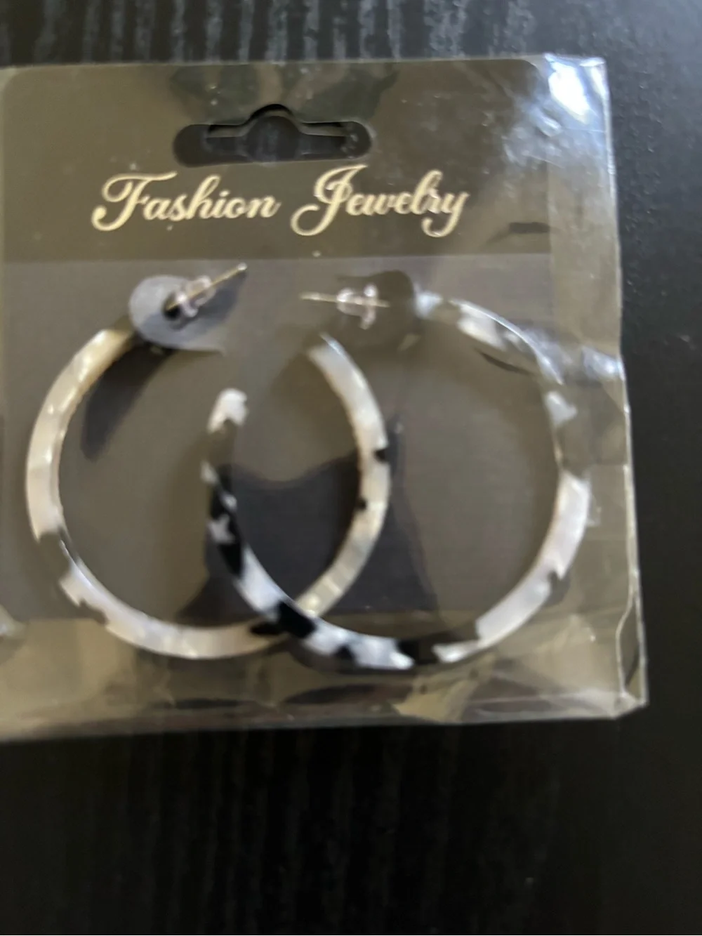 Fashion Jewelry White Marbled Cutout Hoop Earrings and two other new pieces